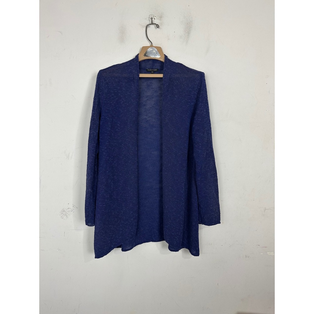 Eileen Fisher Royal Blue Linen Blend Open Front Cardigan Sweater Medium
